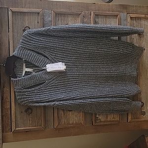 Guess Lise Sparkle Cutout V-neck Sparkle Silver Sweater.  LG NWT